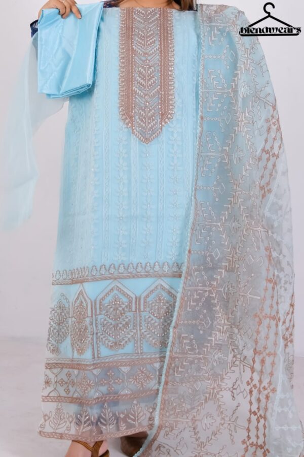 4 Piece- Pure Embroidered Shadabahar Light Blue