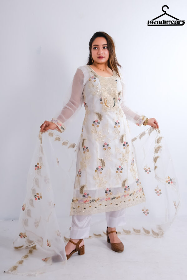 4 Piece- Pure Embroidered Shadabahar White - Image 4