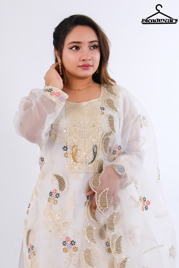 4 Piece- Pure Embroidered Shadabahar White